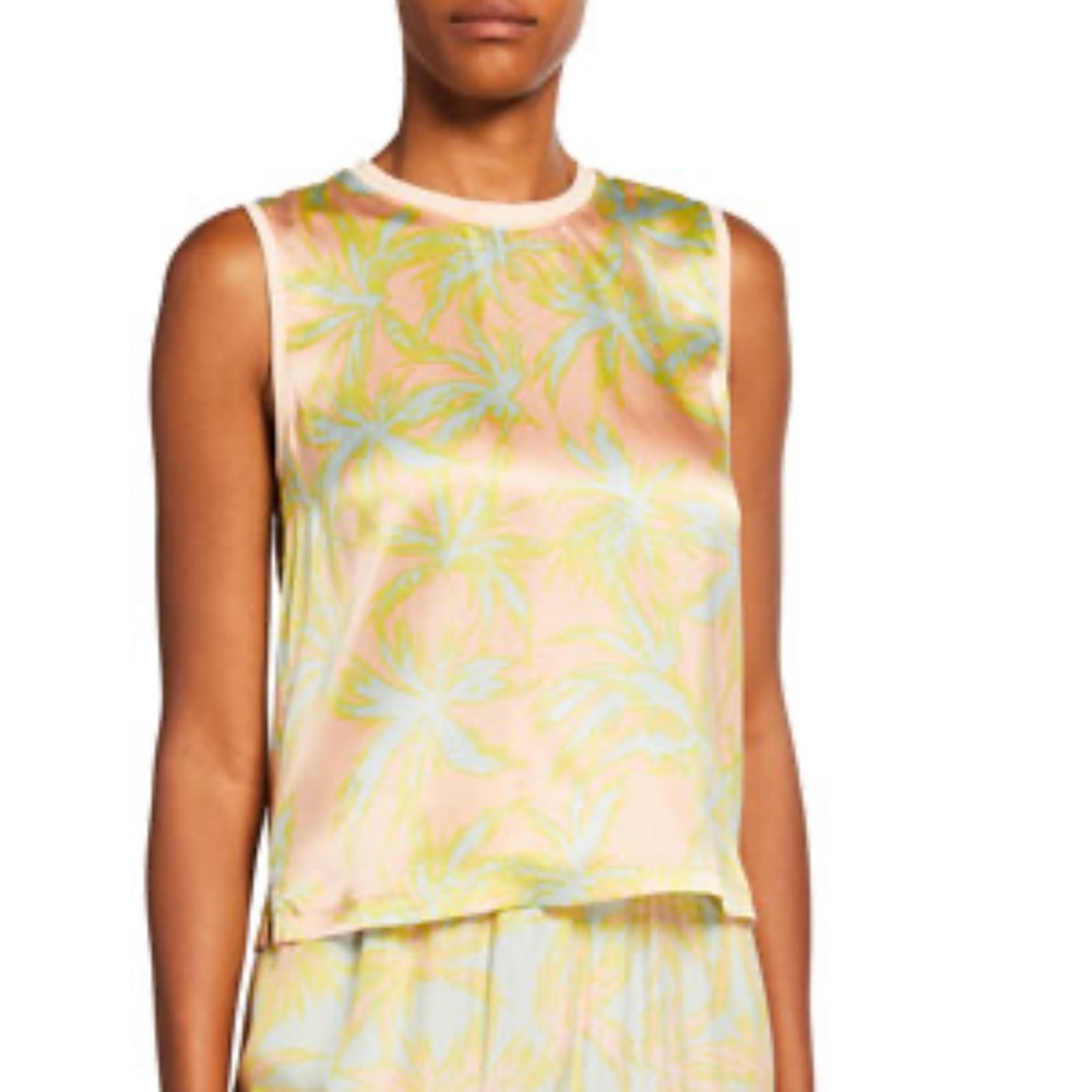 ATM Palm Print Silk Charmeuse Tank Top